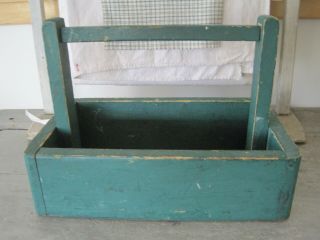 Old Vintage Primitive Green Paint Wood Box with Handle American AAFA 5