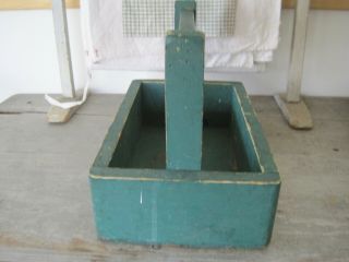 Old Vintage Primitive Green Paint Wood Box with Handle American AAFA 6