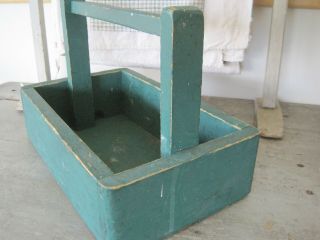 Old Vintage Primitive Green Paint Wood Box with Handle American AAFA 8