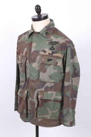Vtg Us Army Airborne Special Forces Camo Bdu Uniform Shirt Mens Medium