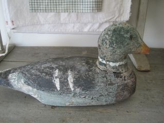Old Primitive Great Paint Wood Duck Decoy with Bottom Weights Country Find AAFA 5