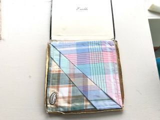 Vintage Boxed Set Of Three Checked Handkerchiefs Hankies 11x11 Inches