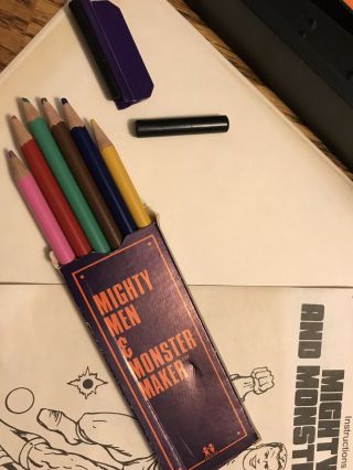 Vintage Mighty Men & Monster Maker Drawing Art Set TOMY 1979 Complete Pencils, 8