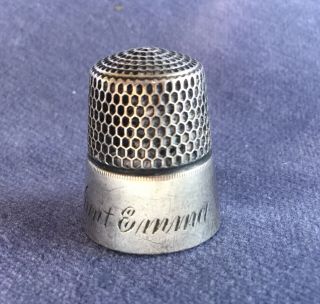 Engraved Aunt Emma Antique Sterling Silver Sewing Thimble Sz 10 Old Vintage