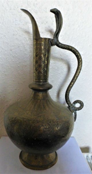 Vintage Ornamental Brass Eastern Indian Beautifully Engraved Jug Pitcher (bc11)