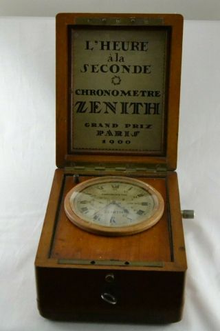 Rare Zenith Observatory Marine Chronometer Power Reserve Wooden Case