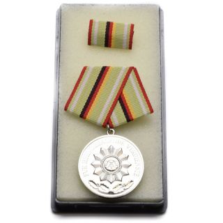 East German Gdr Military Army Silver Medal With Ribbon Bar For Merit