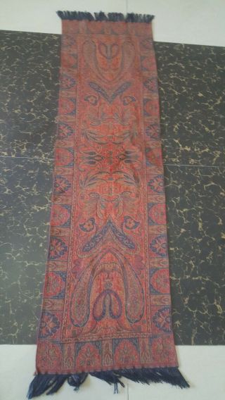 Antique French Paisley Kashmir Rectangle Piano Shawl Wool Size 55 " X16 Reversible