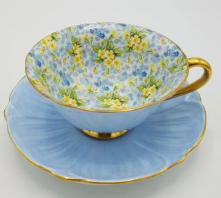 Shelley Primrose Blue,  Oleander Shape,  Floral Chintz Tea Cup & Saucer