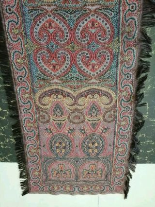Antique French Paisley Kashmir Rectangle piano Shawl Wool size 57 