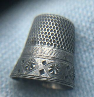 Antique Simons Brothers Sterling Silver Thimble Daisy In Diamond - Lillian - Sz 8