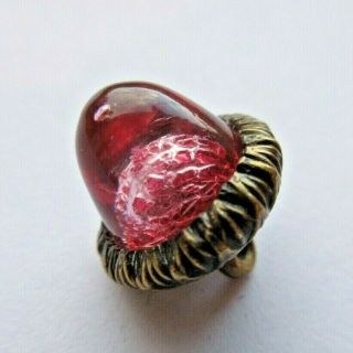 Magnificent Rare Antique Vtg Pink Glass In Metal Button Realistic Acorn (g)