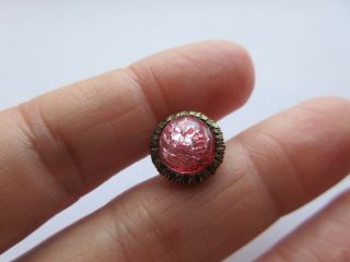Magnificent RARE Antique Vtg Pink GLASS in Metal BUTTON Realistic ACORN (G) 4