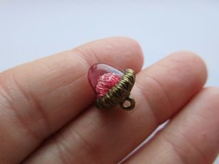 Magnificent RARE Antique Vtg Pink GLASS in Metal BUTTON Realistic ACORN (G) 6