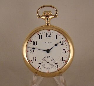 Antique Elgin " Veritas " 23j 14k Gold Filled Open Face 18s Railroad Pocket Watch