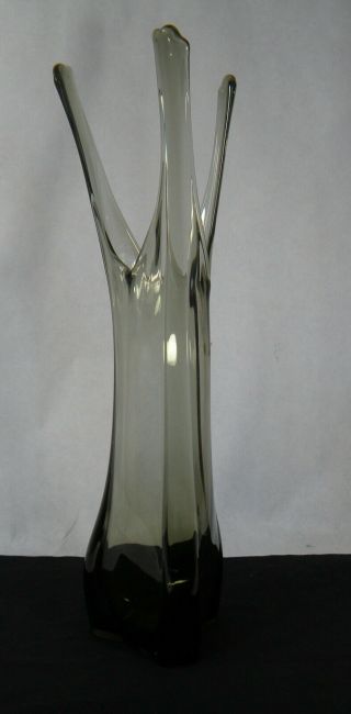Viking Art Glass Smoke Grey Stretch Three Foils Tall Vase 25 " Tall Screams Mcm