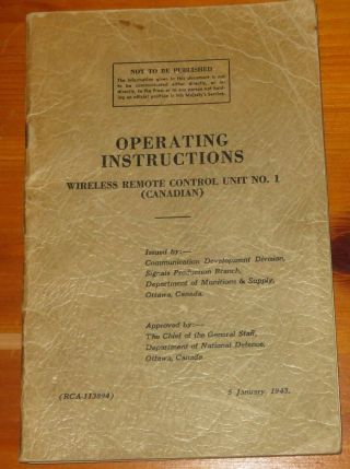 Operating Instructions: Wireless Remote Control Unit No.  1 (canadian)
