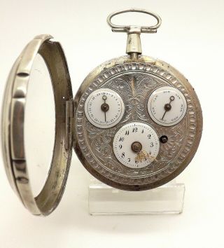 Scarce 19th Century Silver Verge Fusee Calendar Continental Pocket Watch Runs