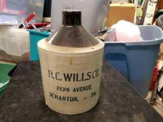 Vintage R.  C.  Wills Co.  Penn Avenue Scranton Pa 1/2 Gallon Whiskey Crock Jug