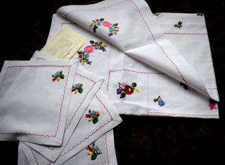 Vintage Hungarian KALOCSA Hand Embroidered Tablechlot,  4napkin / certified 2