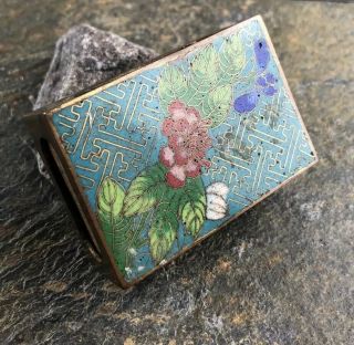 Early 20th Century Vintage Or Antique Chinese Cloisonne Match Box Cover Floral