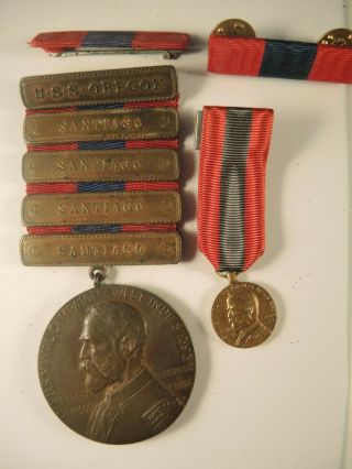Sampson medal with 4 bars to Murray on USS Oregon 2 ribbons miniature and book 2
