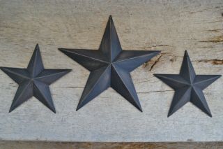 Set Of 3 8 " 5.  5 " Black Barn Stars Metal Tin Primitive Country 5 1/2 "