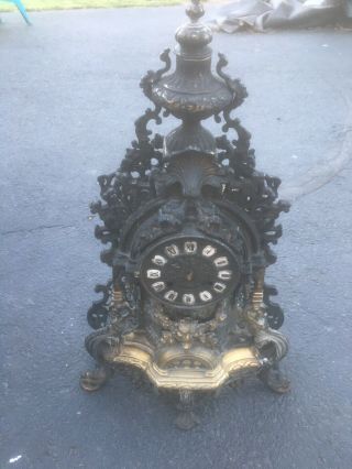 Vintage Bronze Neo Gothic Mantel Clock With Hermle/fhs No Glass And Clock Hands