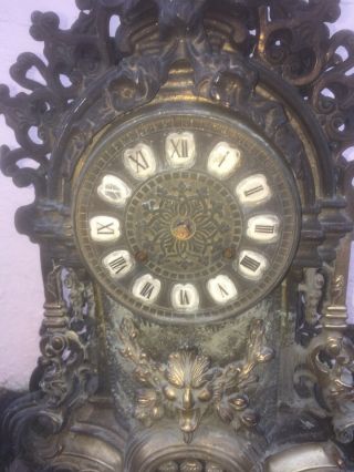 Vintage Bronze Neo Gothic Mantel Clock with Hermle/FHS No Glass And Clock Hands 5