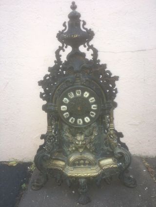 Vintage Bronze Neo Gothic Mantel Clock with Hermle/FHS No Glass And Clock Hands 6