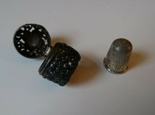 Antique Silver Thimble Holder Pierced Repouse Chateleine With Silver Thimble