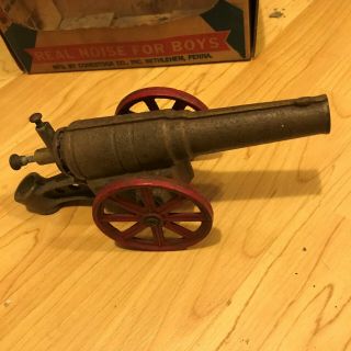 Vintage Antique Conestoga Big Bang Cannon Cast Iron W Box Toy Hardware