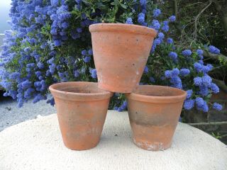 3 Old Hand Thrown Terracotta Plant Pots 6.  75 - 7 " Diameter (217a)