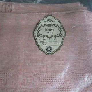 Vintage Pink Linen Tablecloth 4 Napkins Filenes Boston Made In Ireland