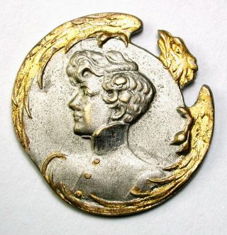 Antique Brass Button W Actor Image & Gilt Eagle Cut Away Design 1 & 1/16 "