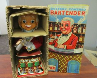 Vintage Tn Made In Japan Rosko Tin Litho Battery Operated Bartender