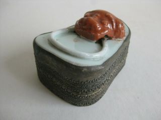 Fine Old Antique Chinese Porcelain Vase Shard Handle & Silverplate Lidded Box