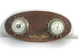 Vintage Airguide Nautical Ship’s Clock & Barometer Wall Weather Station Plaque