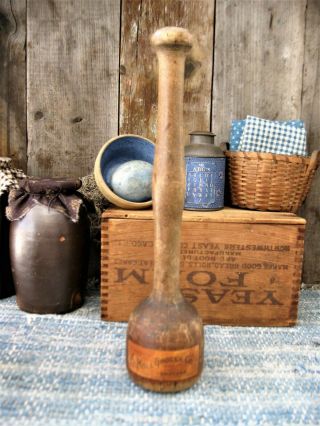 Antique Wood Masher W Old Grocery Shop Ad