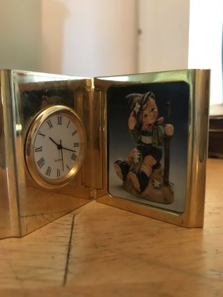 Vintage Photo Frame Desk Clock Gold Quartz Battery Hinged Hinges Folding