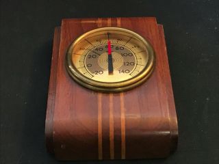 Old Vtg Collectible West O Therm Art Deco Wood Case Thermometer 3.  5 " X 5 "