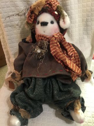 Primitive Ooak Handmade Christmas Snow Rabbit Doll Wool Outfit 19.  5”