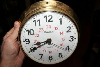 A - Vintage Bulova Brass Nautical Wall Clock Made In Germany