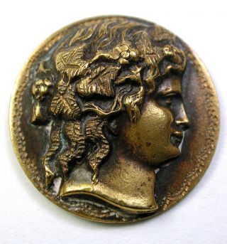 Antique Button Brass Woman 