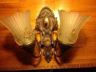 Vintage Copper? Art Nouveau Double Arm Metal Electric Wall Sconce Light Fixture