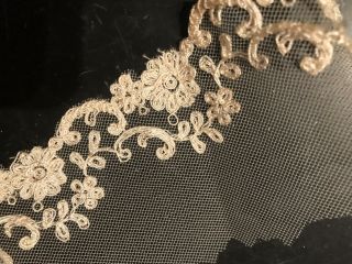 Antique French Tambour Lace On Netting.  Cream Color On Card 96”