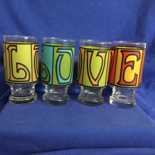 Set Of 4 Vintage 60s Love Drinking Glasses - Bar Kitchen Collectible Mid - Century