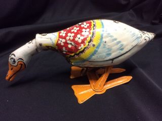 1930s Unique Art Gertie The Galloping Goose Tin Wind - Up Toy - Litho -