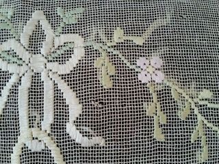 Antique Doily Basket of flowers,  Filet net lace embroider,  wonderful 18 