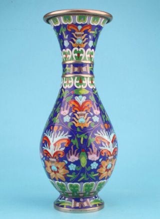 Rare Chinese Cloisonne Vase Decorated With Hand - Made Painted Flowers